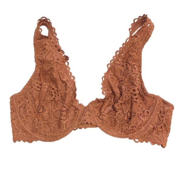 Aerie Lace Unlined Demi-Cup Bra Soft Rust Orange 34D - Picture 1 of 9